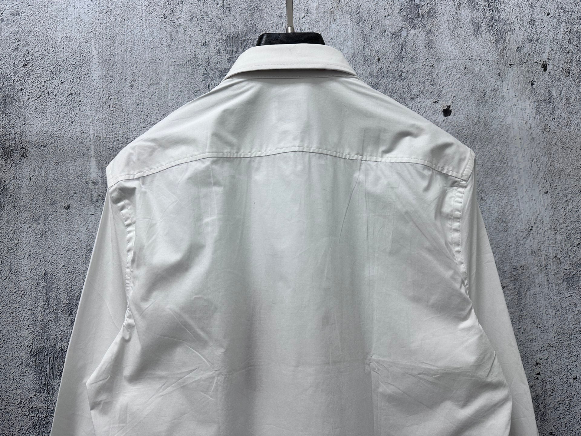 Burberry white button-up shirt back view with shoulder yoke and collar