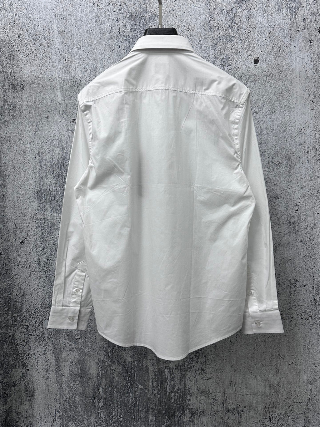 Burberry white long-sleeve button-up shirt back view with yoke and cuffs