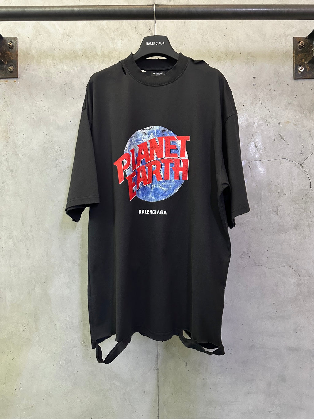 Black Balenciaga T-shirt with front Planet Earth graphic and Balenciaga logo