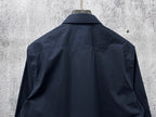Navy long-sleeve button-up shirt back with yoke and seam details