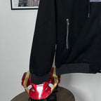 Black Prada zip-up hoodie with side vertical zipper pocket and ribbed hem