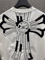 White T-shirt back view with bold black-and-silver crossburst graphic
