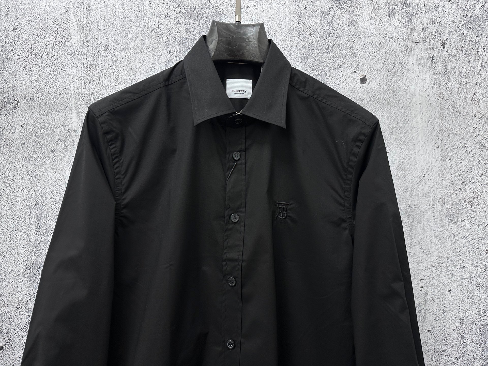 Burberry long-sleeve button-up shirt in black, front view
