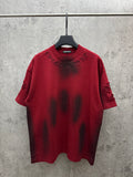 Red short-sleeve T-shirt with embroidered chest cross graphic