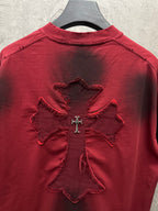 Red short-sleeve T-shirt back with large cross floral appliqué centered
