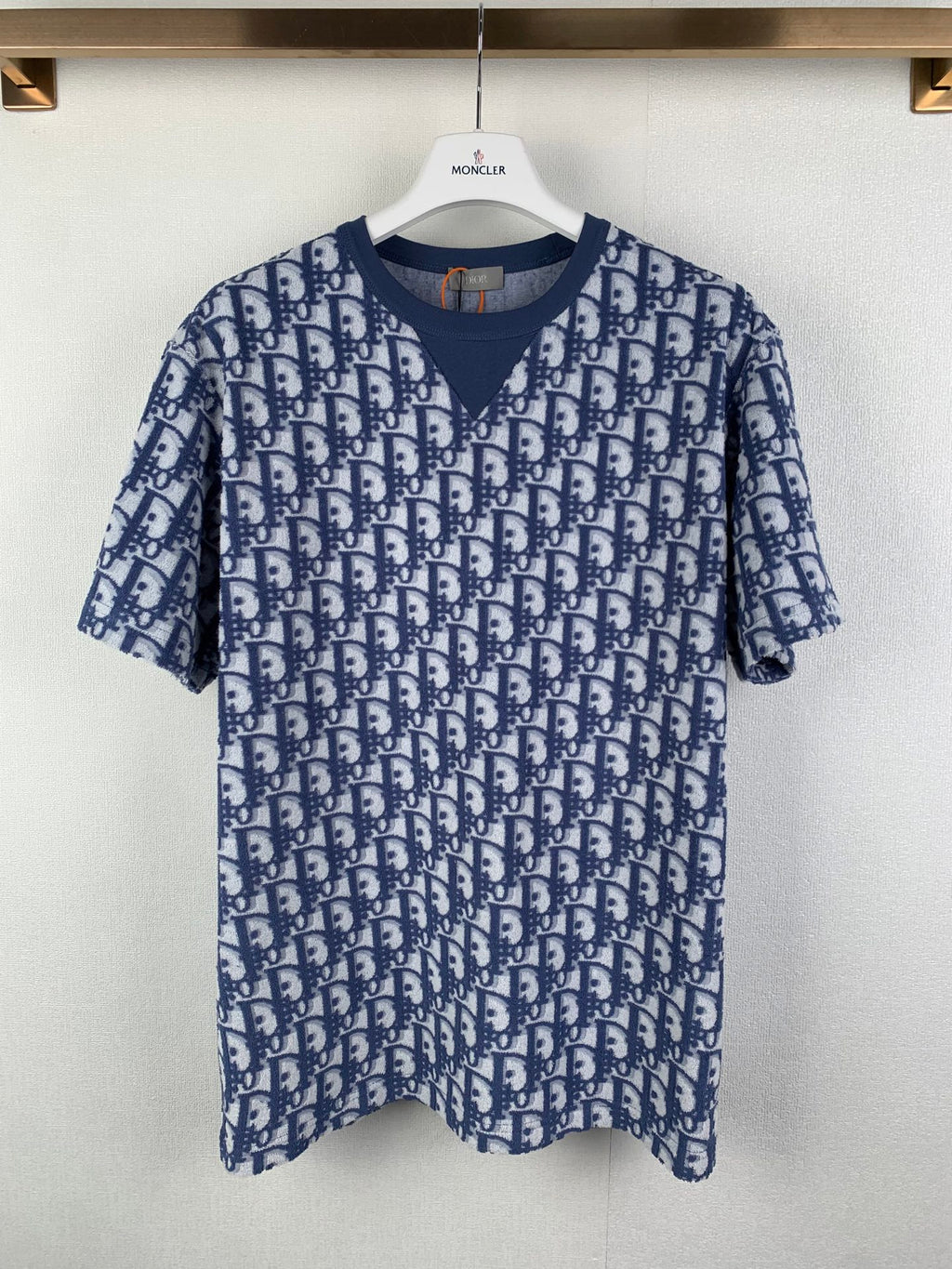 Dior short-sleeve T-shirt, navy and white allover monogram pattern