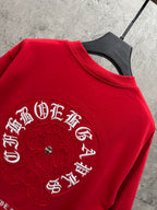 Red short-sleeve T-shirt with large back circular logo embroidery