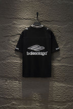 Balenciaga black short-sleeve polo shirt with front logo and sleeve logos