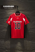 Red Balenciaga short-sleeve jersey with white trim, 'BALENCIAGA 10' front print