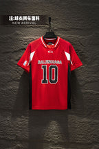 Red Balenciaga short-sleeve jersey with white trim, 'BALENCIAGA 10' front print