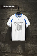 Balenciaga short-sleeve jersey, white with blue trim and "10" front graphic.