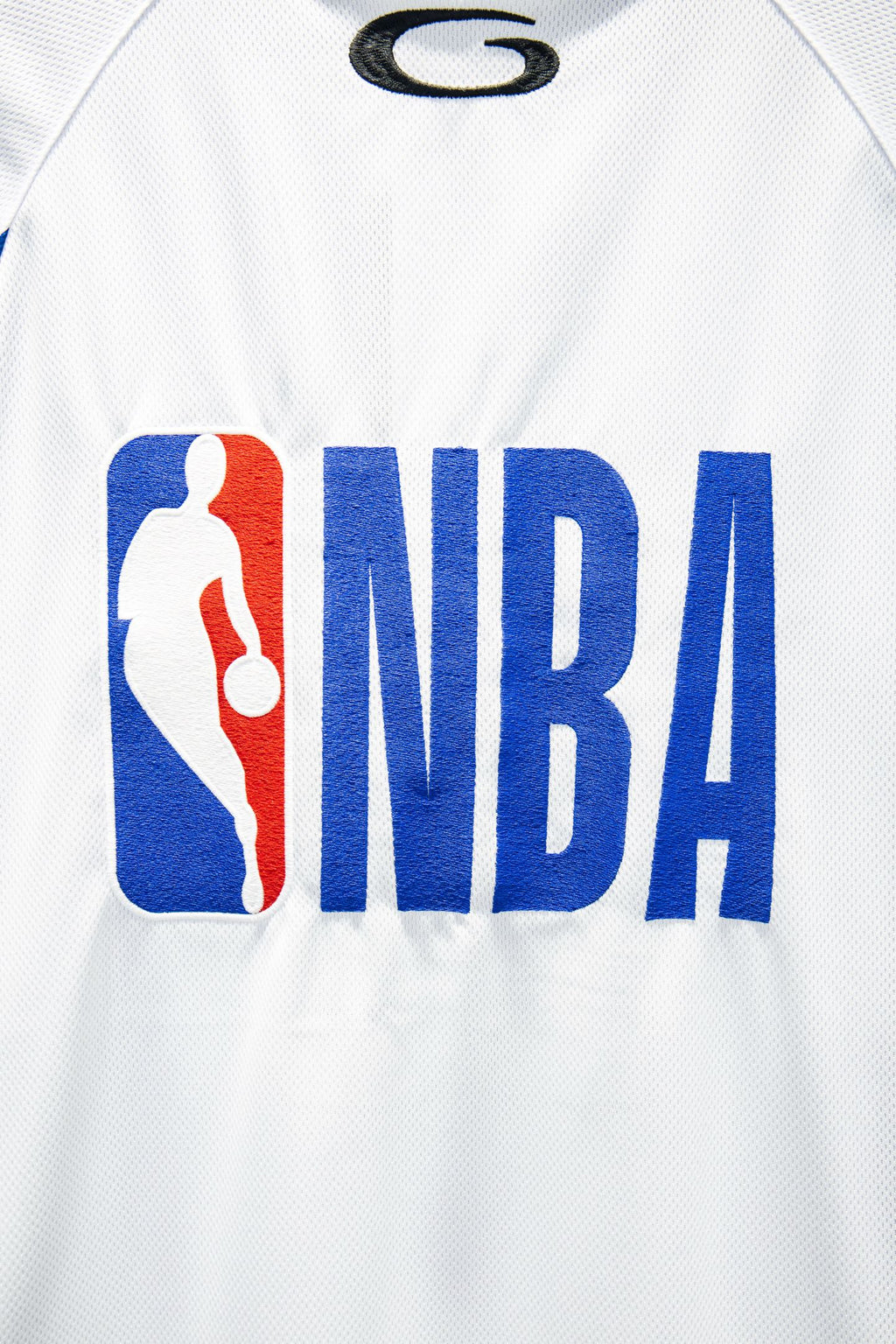 Balenciaga short-sleeve jersey with blue 'NBA' logo graphic