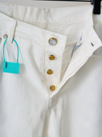 Louis Vuitton white jeans front pockets with gold-toned buttons and tag