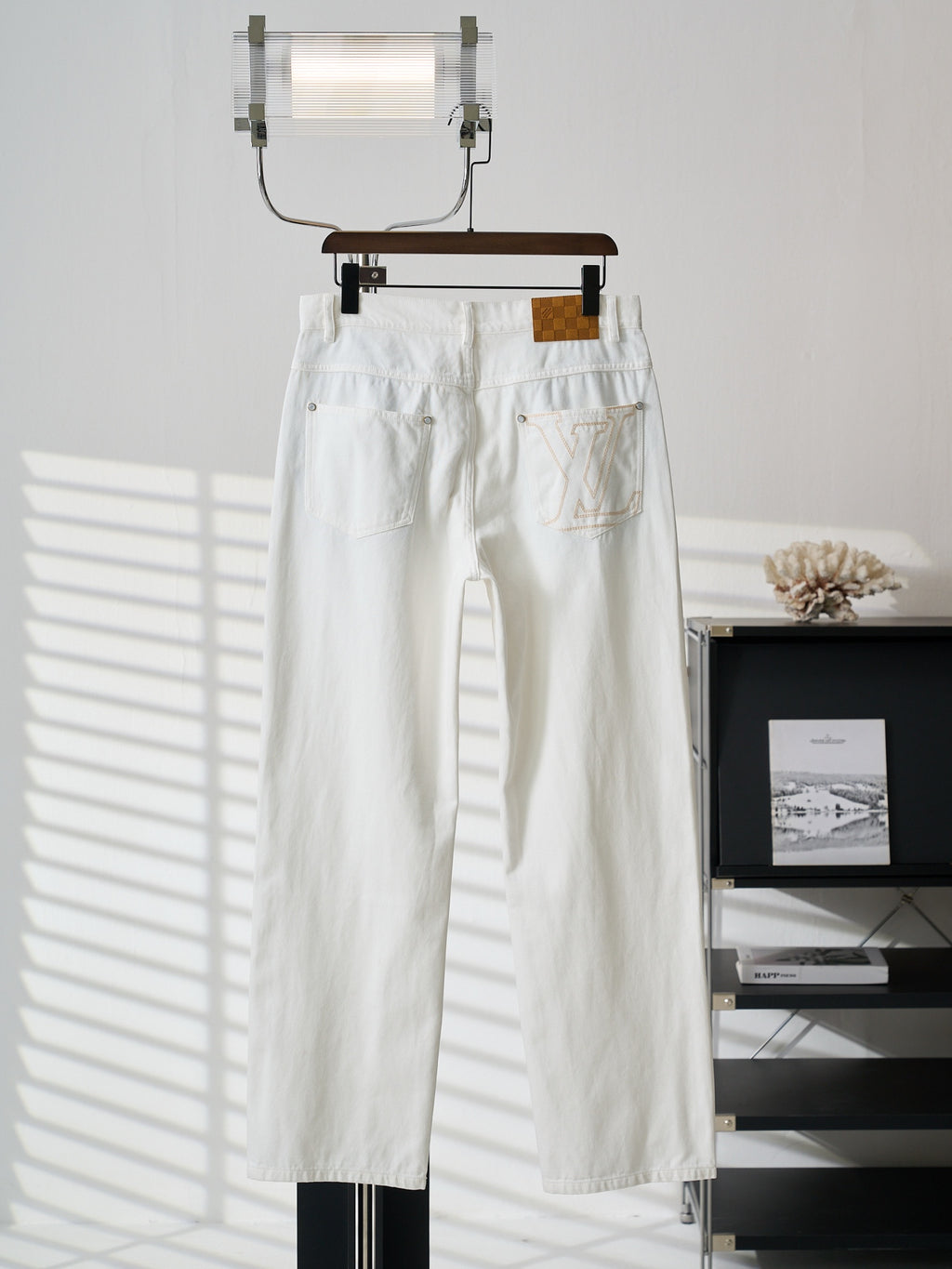 Louis Vuitton white denim pants with belt loops and two front pockets