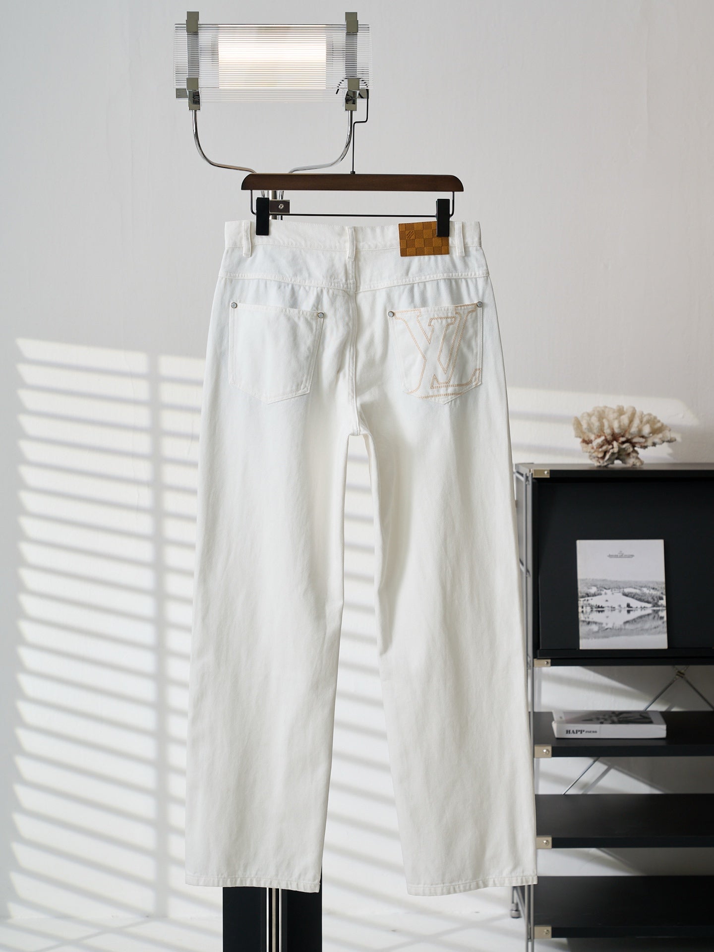 Louis Vuitton white denim pants with belt loops and two front pockets