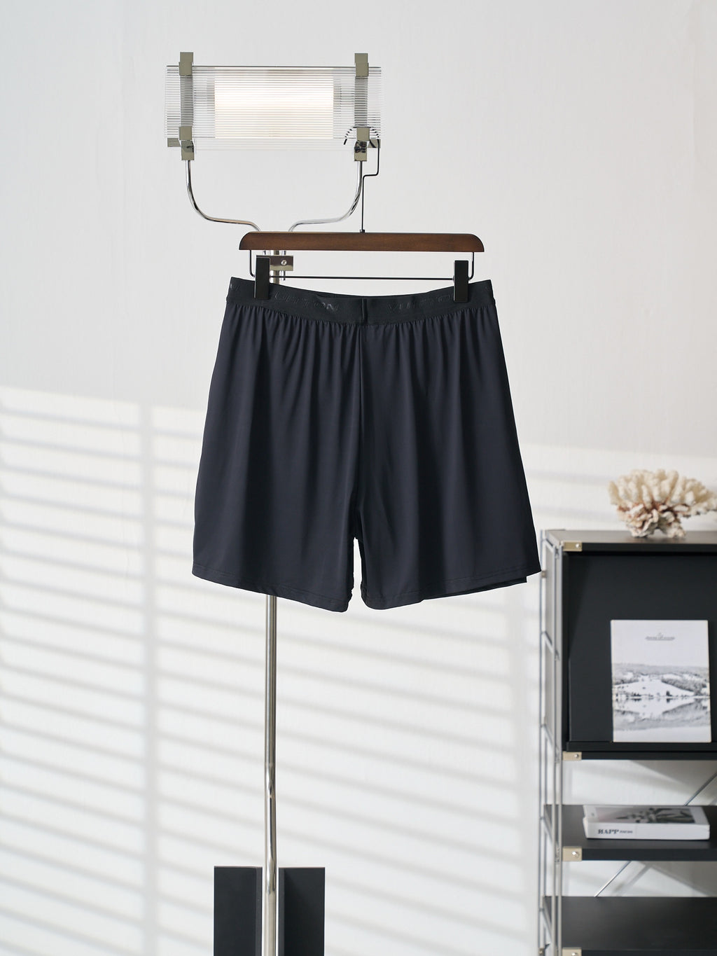 Louis Vuitton dark navy shorts with elastic waist and draped front