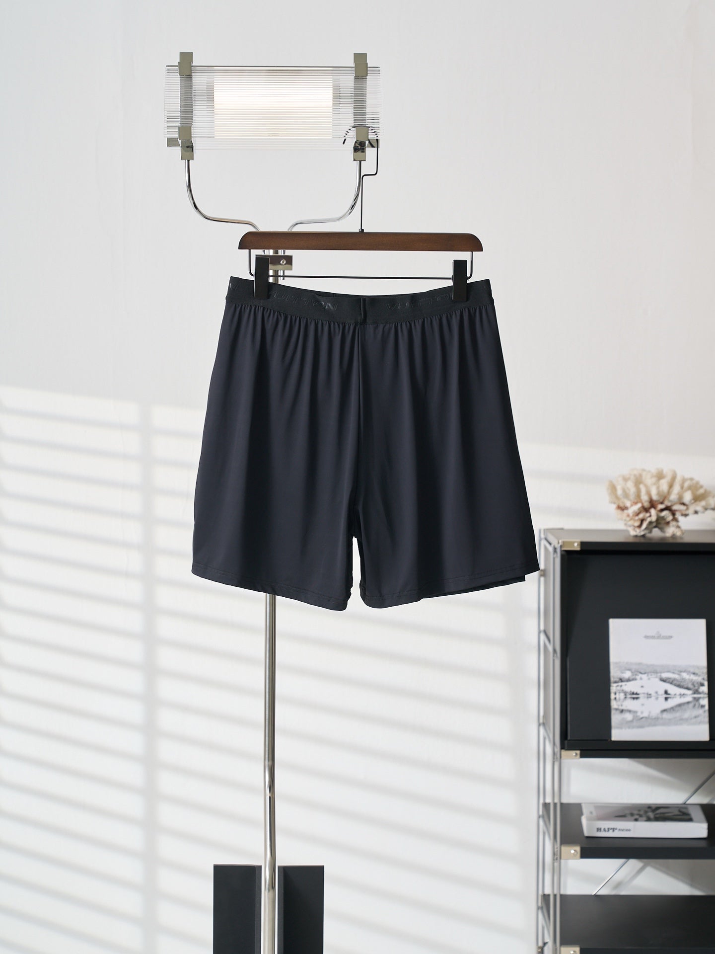 Louis Vuitton dark navy shorts with elastic waist and draped front