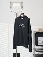 Black crewneck long-sleeve sweatshirt with 'No Dior No Dietrich' chest print