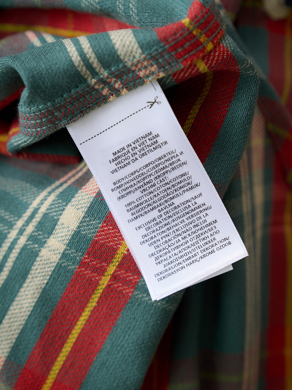 Ralph Lauren plaid garment with white care label