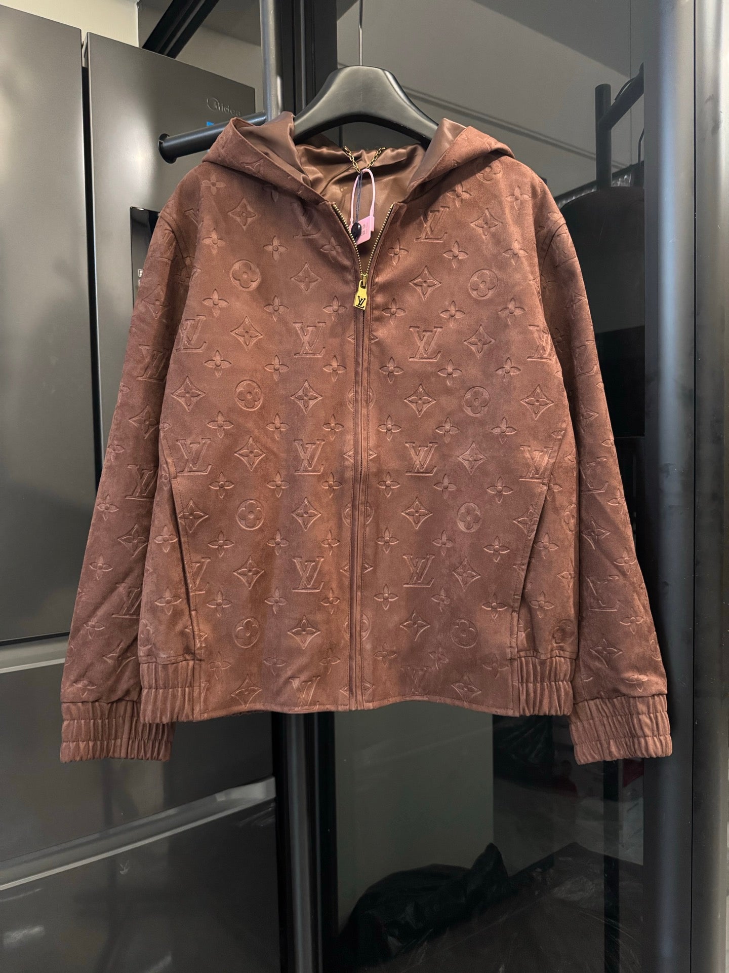 Louis Vuitton monogram hooded jacket, brown, full front zipper and drawstring