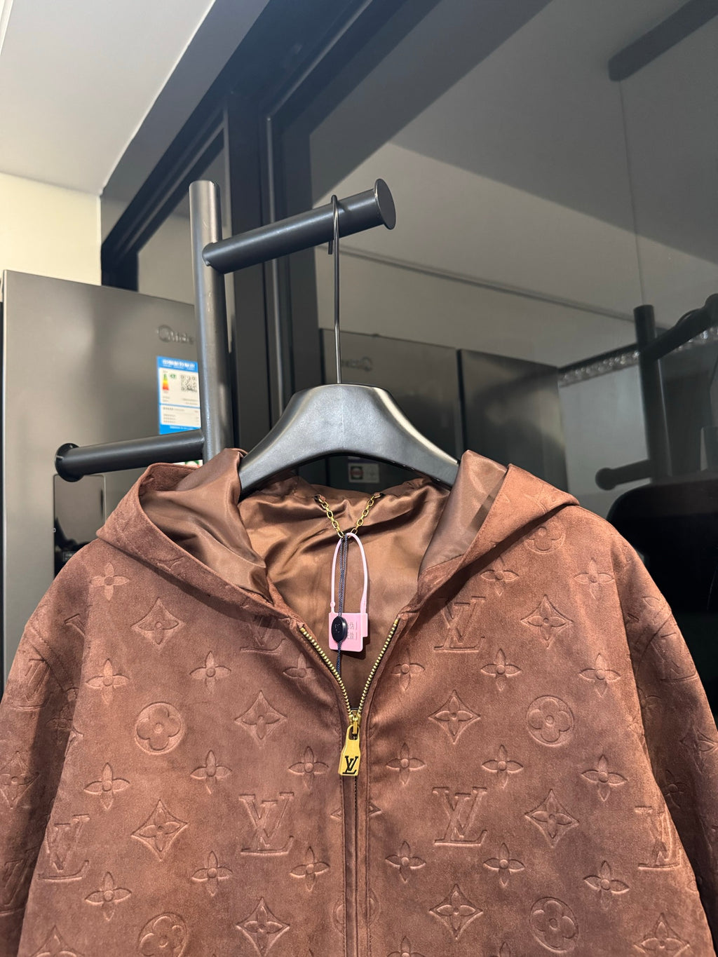 Louis Vuitton monogram hooded jacket, brown, hood opening and drawstring tabs