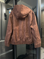 Louis Vuitton monogram hooded jacket, brown, rear view with hood and elastic hem