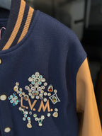 Long varsity jacket chest embroidery with sparkling multicolor LV monogram