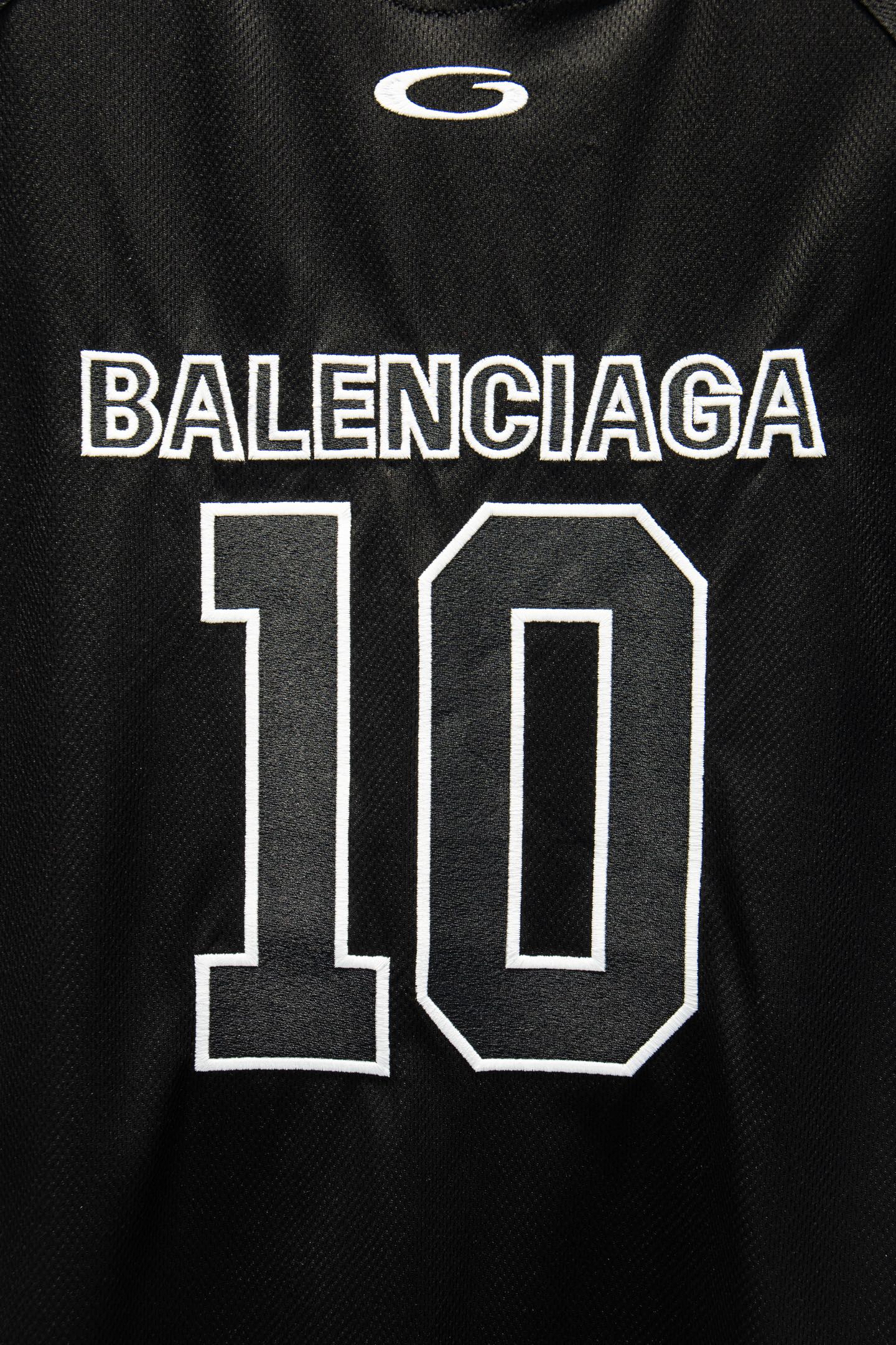 Black jersey front with BALENCIAGA 10 patch graphic in white