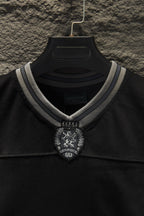 Balenciaga polo shirt crest emblem at button placket with striped collar trim