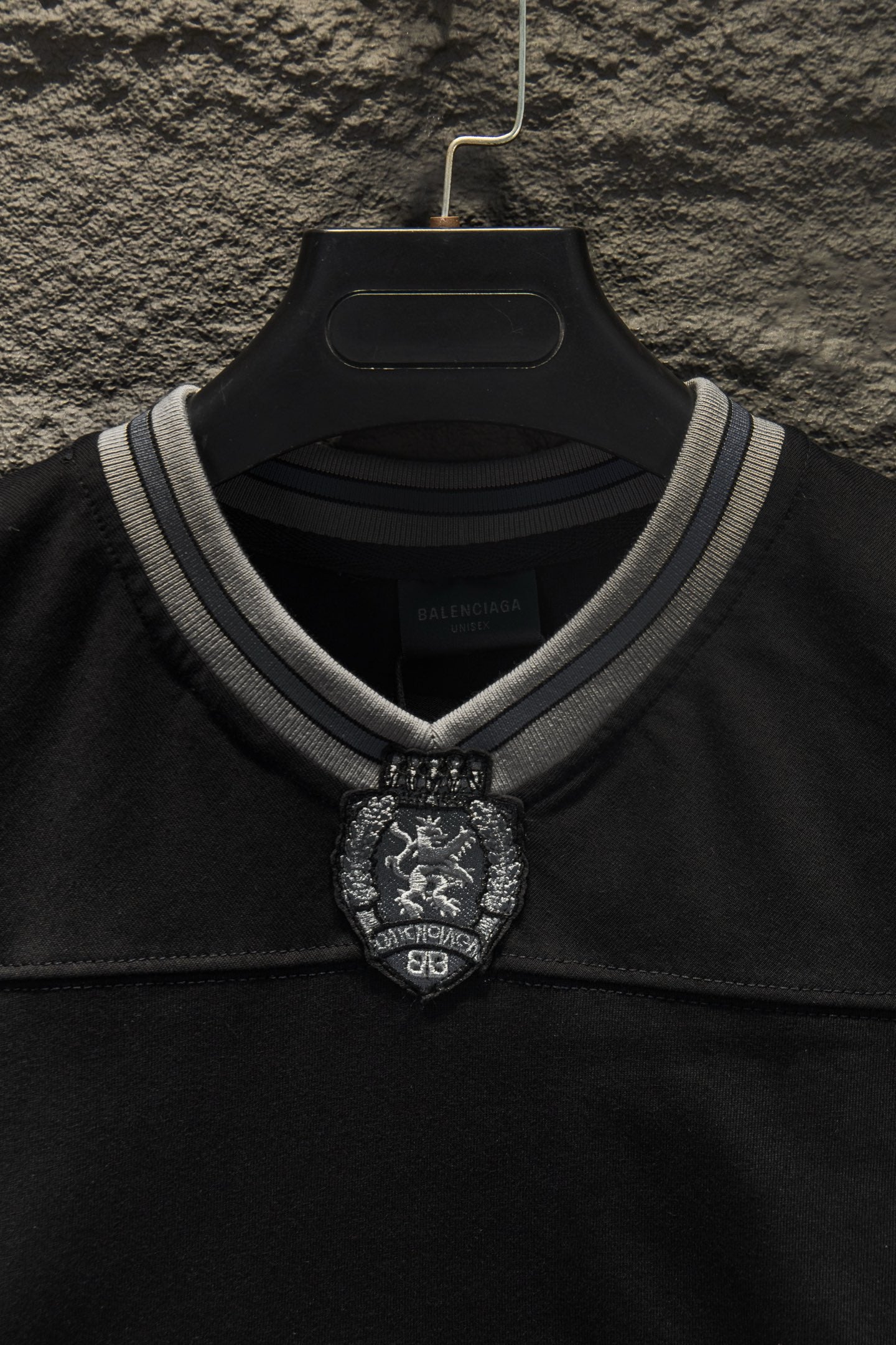 Balenciaga polo shirt crest emblem at button placket with striped collar trim