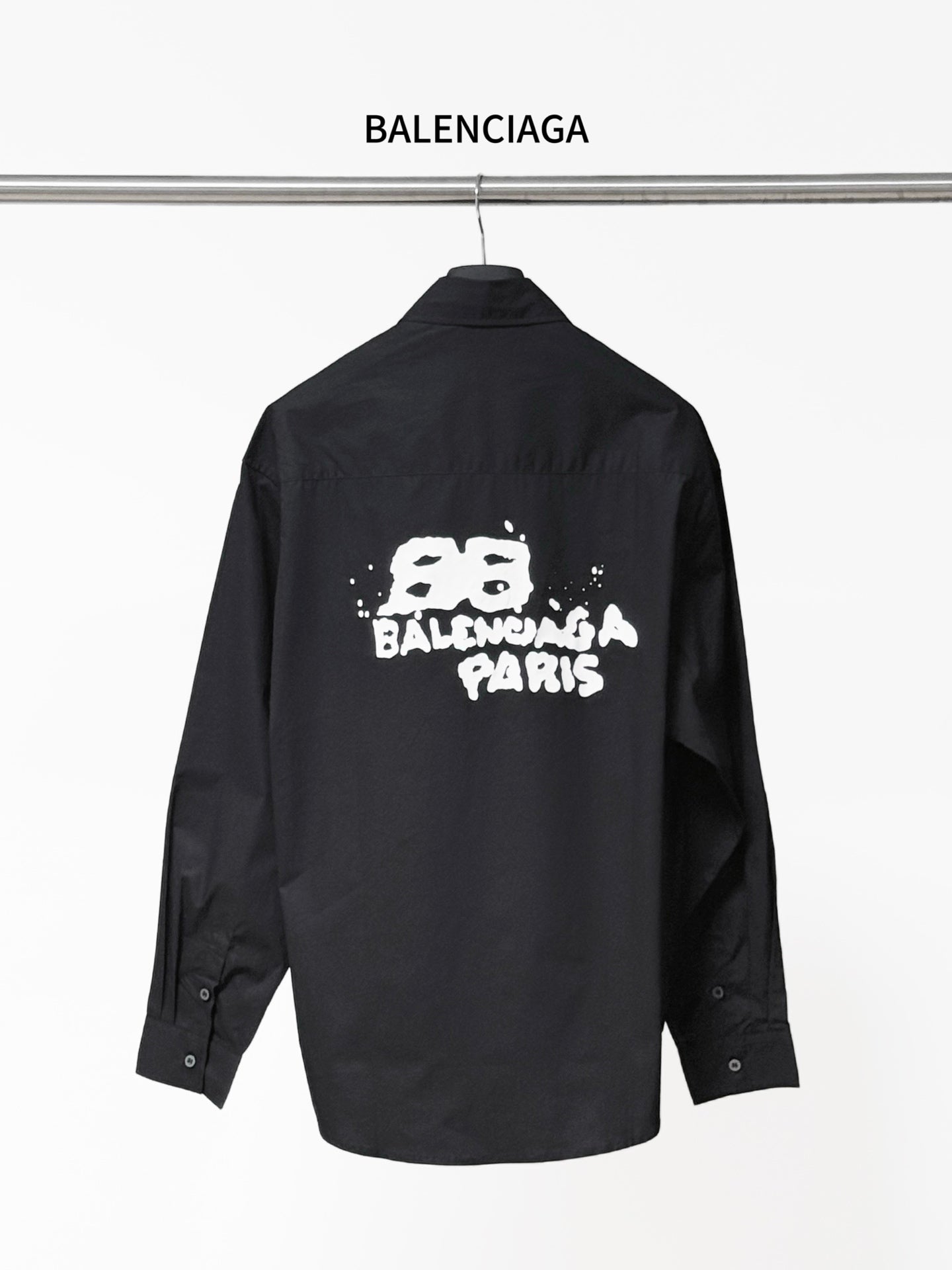 Black long-sleeve shirt with large back graphic print