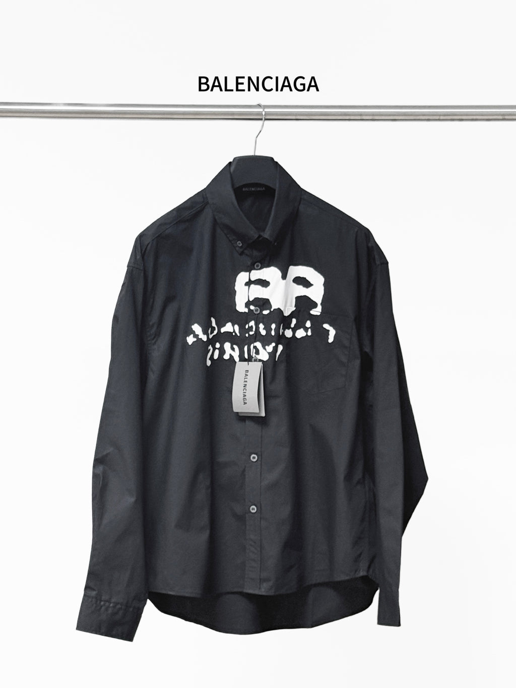 Balenciaga black long-sleeve button shirt with front skull graphic print