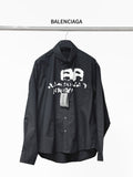 Balenciaga black long-sleeve button shirt with front skull graphic print