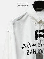 Balenciaga white long-sleeve shirt with partial black logo print at chest