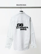 White Balenciaga long-sleeve button-up shirt with back black Paris graphic