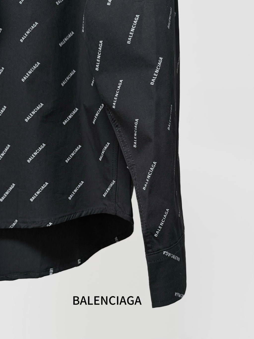 Balenciaga long-sleeve shirt cuff, black with allover logo print