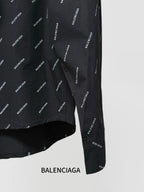 Balenciaga long-sleeve shirt cuff, black with allover logo print