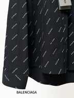 Balenciaga long-sleeve shirt, black with allover logo print and button placket