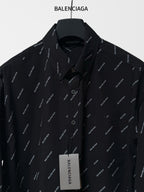 Balenciaga long-sleeve shirt, black with allover logo print and chest pocket