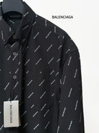 Balenciaga long-sleeve shirt, black with logo print and button placket detail