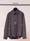 Balenciaga long-sleeve button-up shirt, dark gray with allover logo pattern