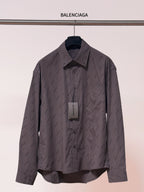 Balenciaga long-sleeve button-up shirt, dark gray with allover logo pattern