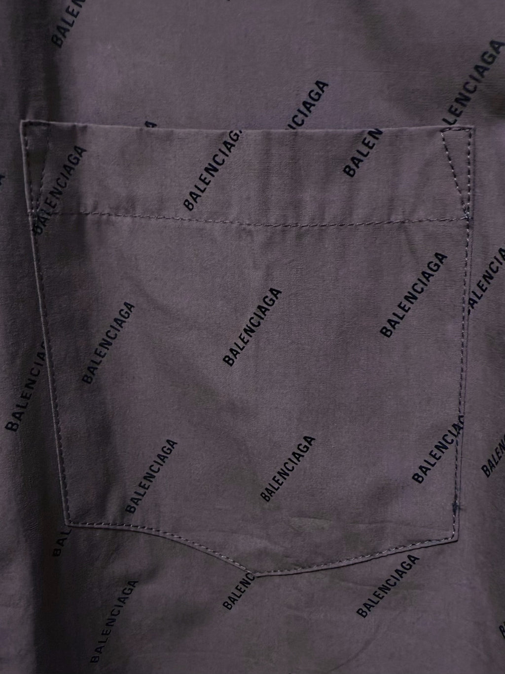 Balenciaga long-sleeve shirt pocket and seams, gray with allover logo stitching