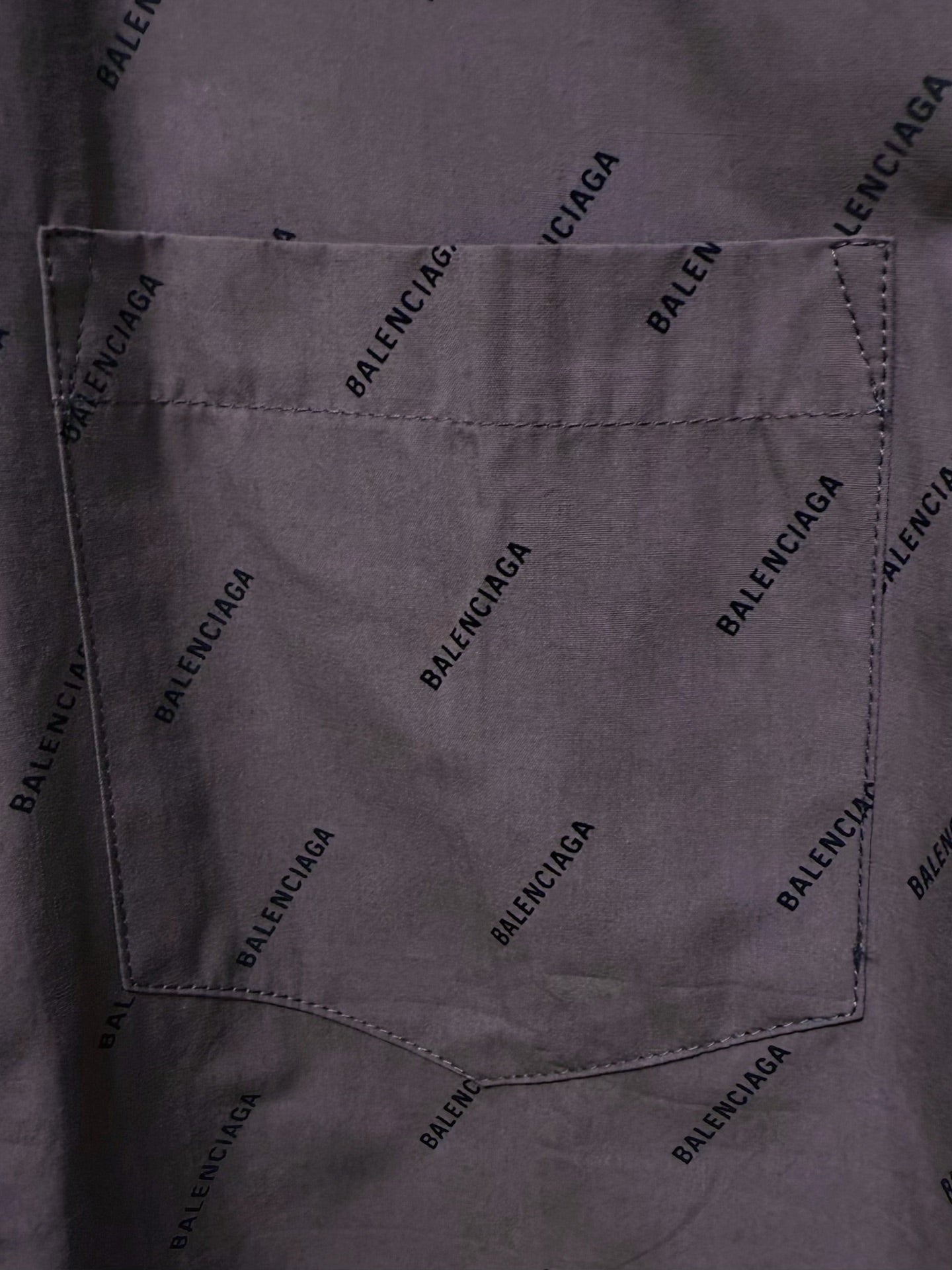 Balenciaga long-sleeve shirt pocket and seams, gray with allover logo stitching