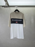 Two-tone Balenciaga T-shirt, round neck, beige top and black/white logo band