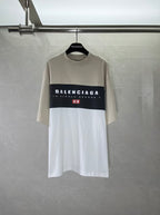 Two-tone Balenciaga T-shirt, round neck, beige top and black/white logo band