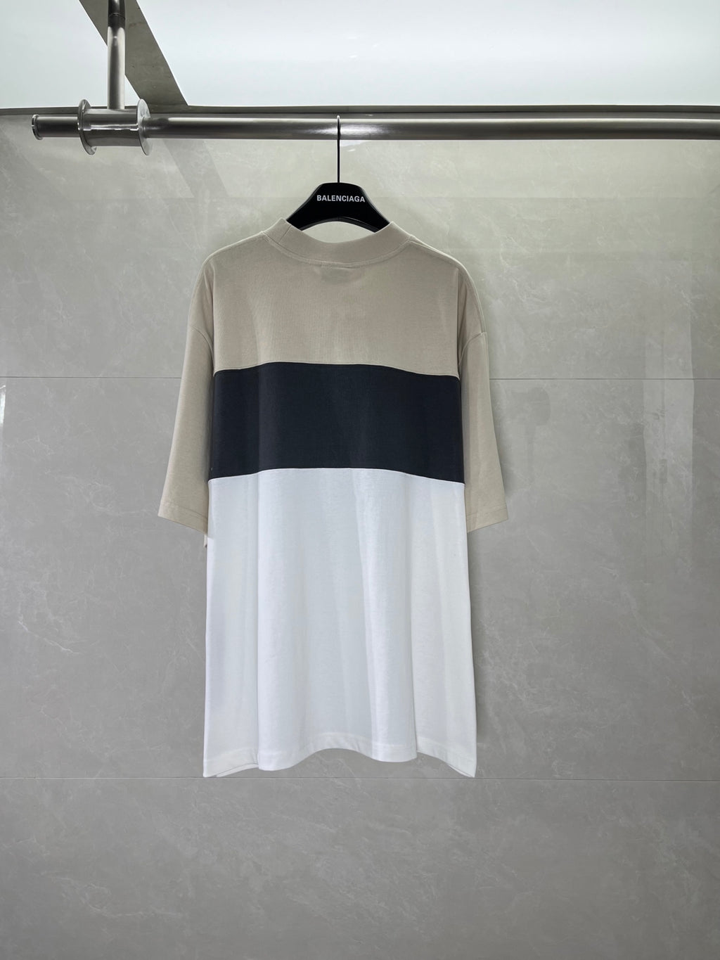 Two-tone Balenciaga T-shirt, round neck, dark band across chest and white hem