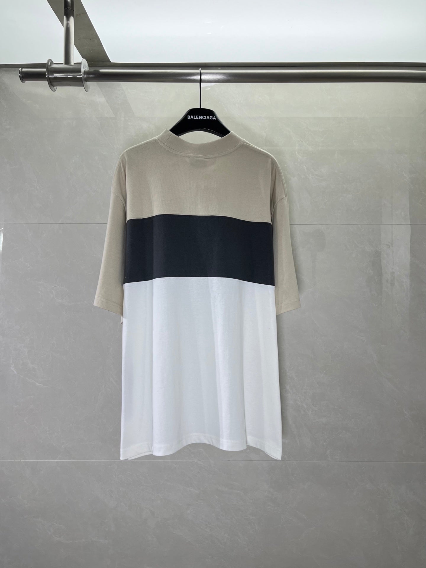 Two-tone Balenciaga T-shirt, round neck, dark band across chest and white hem