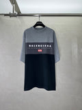 Two-tone short-sleeve T-shirt, gray top and black bottom with BALENCIAGA logo