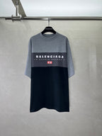 Two-tone short-sleeve T-shirt, gray top and black bottom with BALENCIAGA logo